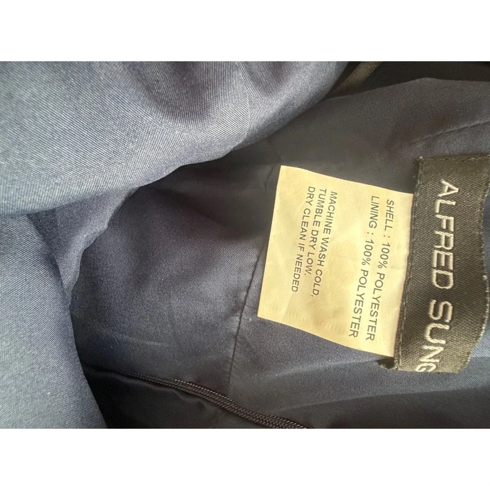 Alfred Sung D823 Midnight Navy Blue Bow Back Trumpet Maxi Gown Dress 16R - Picture 8 of 9